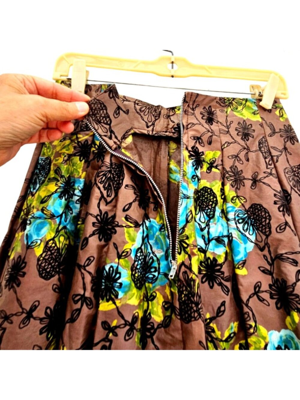 Vintage 1950s Flocked Chintz Full Circle Skirt Rockabilly Pinup Swing XS - Picture 2 of 11